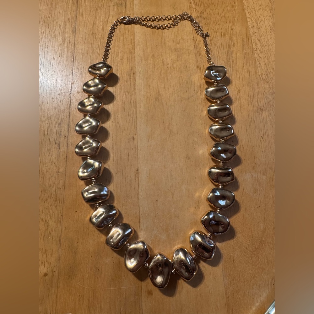 Statement Faux Gold Tone Nugget Necklace